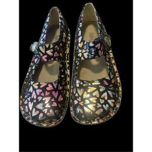 Alegria Womens Multicolor Paloma Hearts Leather Mary Jane Shoes Size 38